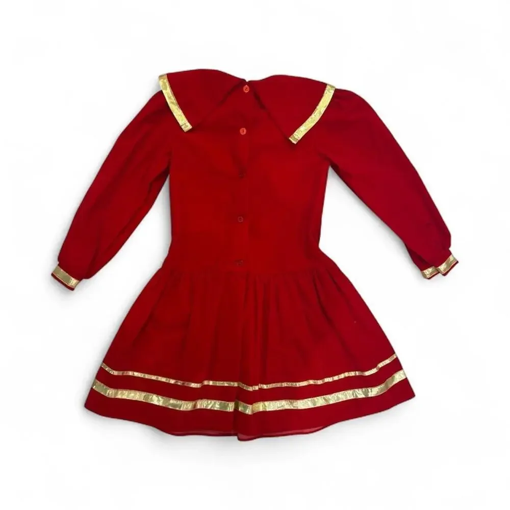 Vintage 1990s Red Gold Bow Dress Jo Lene Christmas Holiday Party